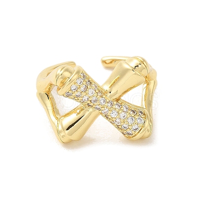 Cross Brass Micro Pave Clear Cubic Zirconia Cuff Rings for Women RJEW-G311-01A-G-1