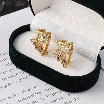 Rack Plating Star Brass Micro Pave Clear Cubic Zirconia Cuff Earrings for Women EJEW-C125-30G-1