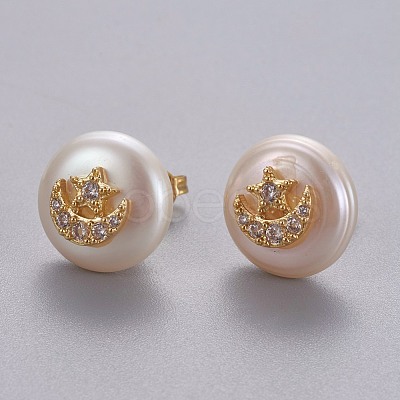 Natural Pearl Stud Earrings EJEW-L231-17G-1