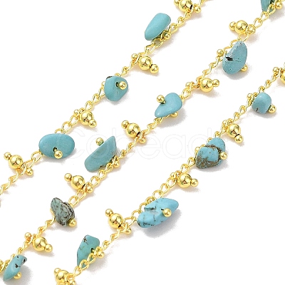 Brass & Synthetic Turquoise Link Chain CHC-A009-01G-1