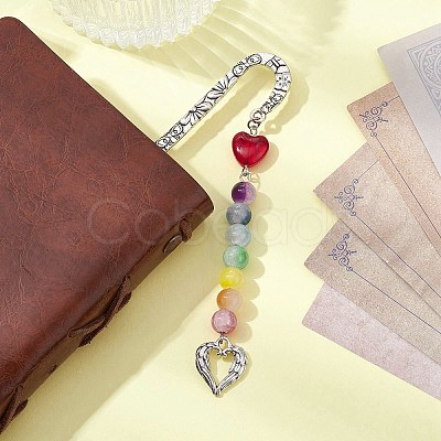 Flower Pattern Alloy Hook Bookmarks AJEW-JK00250-01-1