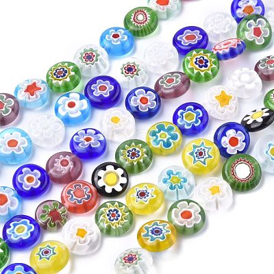 Flat Round Handmade Millefiori Glass Beads LK-R004-21-1