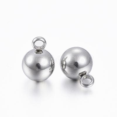 Tarnish Resistant 201 Stainless Steel Round Ball Charms X-STAS-H376-34-1