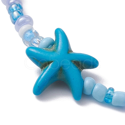 Glass Seed & Synthetic Turquoise Starfish Beaded Stretch Bracelet for Women BJEW-JB09709-01-1