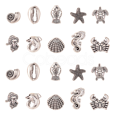 50Pcs 10 Styles Tibetan Style Alloy Beads TIBEB-CJ0001-19-1