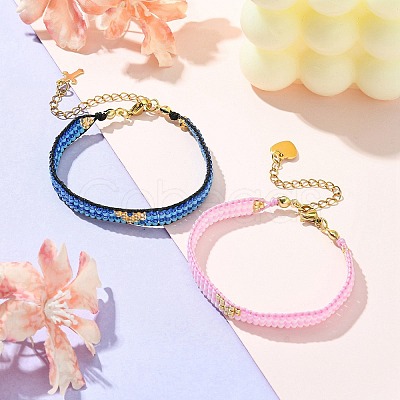 2Pcs 2 Colors Glass Seed Beaded Bracelet Sets BJEW-MZ00061-1