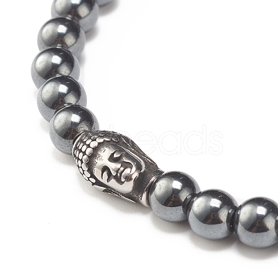 Round Synthetic Noctilucent Stone/Luminous Stone Braided Bead Bracelet with Buddha Head BJEW-JB07640-01-1