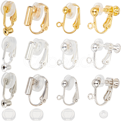 SOFPLATE 24Pcs 12 Style Brass Clip-on Earring Findings KK-SP0001-29-1