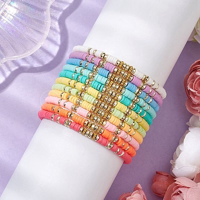 11Pcs 11 Colors Polymer Clay & Non-magnetic Synthetic Hematite Beaded Stretch Bracelets Kit BJEW-JB10679-1