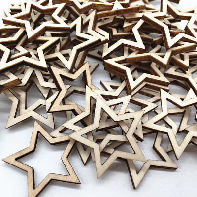 Unfinished Wood Star Shape Discs Slices WOCR-PW0001-026D-1