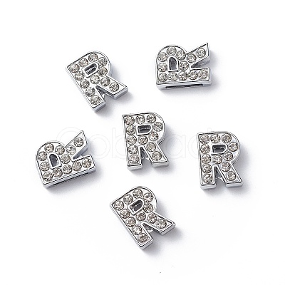 Alloy Initial Slide Charms with Grade A Rhinestones ALRI-R032-R-FF-1