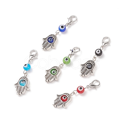 Handmade Evil Eye Lampwork Round Pendant Decorations HJEW-JM00745-1