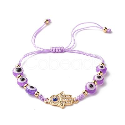 Flat Round with Evil Eye Resin Braided Beads Bracelet BJEW-JB07350-1