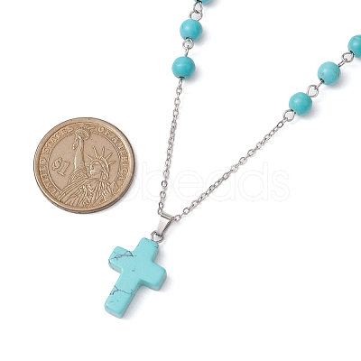 Cross Synthetic Turquoise Pendant Necklaces NJEW-JN05009-1