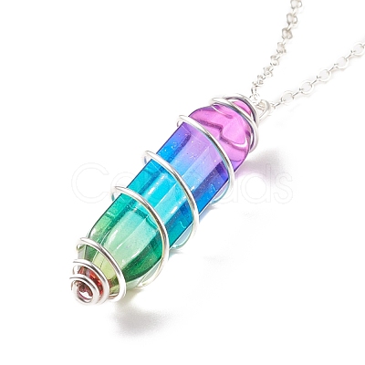 Glass Bullet Pendant Necklace NJEW-JN03879-1