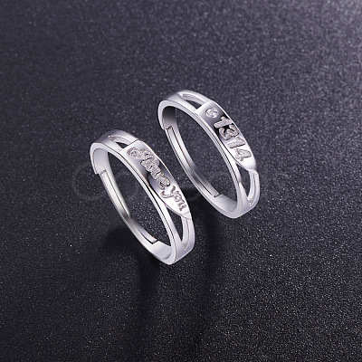 SHEGRACE Adjustable Rhodium Plated 925 Sterling Silver Engraved Couple Rings JR211A-1