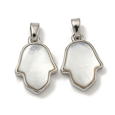 Rack Plating Brass Pave Natural White Shell Pendants KK-U025-04P-01-1