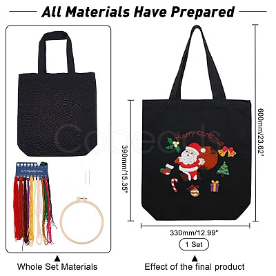 Christmas Theme DIY Canvas Tote Bag Santa Claus Embroidery Making Kit DIY-WH0029-31-1