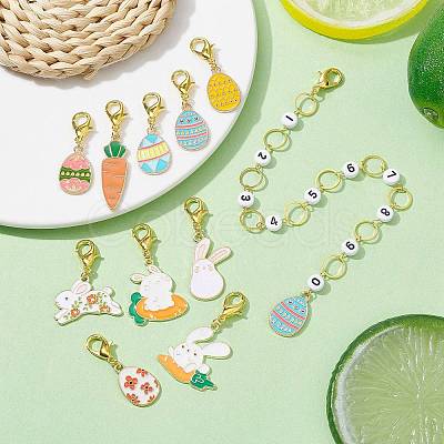 11 Style Easter Theme Acrylic Beaded Knitting Row Counter Chains & Locking Stitch Markers Kits HJEW-JM01432-1