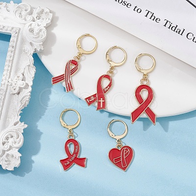 AIDS Awareness Ribbon Alloy Enamel Pendant Locking Stitch Markers HJEW-JM01418-1