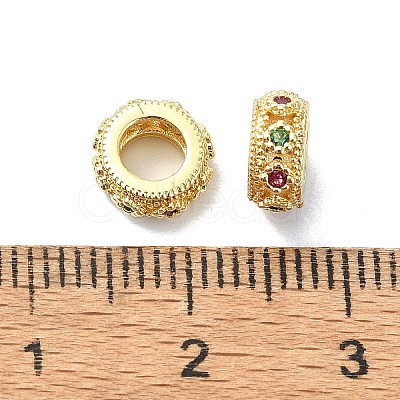 Rack Plating Brass Micro Pave Clear Cubic Zirconia Beads KK-U014-06G-1