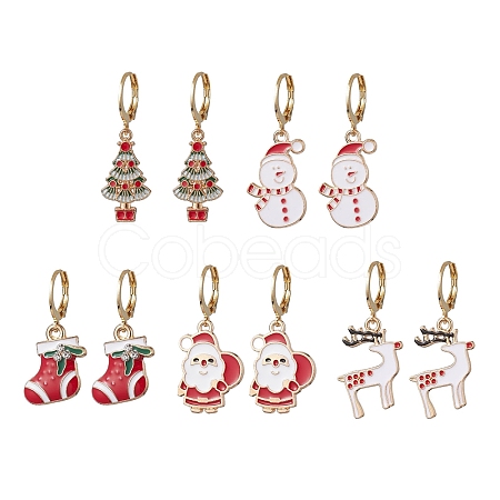 5Pairs 5 Styles Christmas Theme Alloy Enamel Dangle Earrings EJEW-JE05826-1