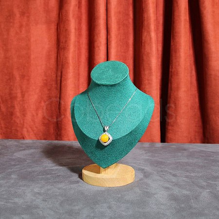 Velvet Bust Necklace Display Stands with Wooden Base ODIS-Q041-02A-01-1