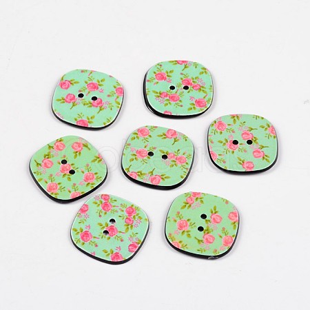 2-Hole Square with Rose Pattern Acrylic Buttons BUTT-F055-08B-1
