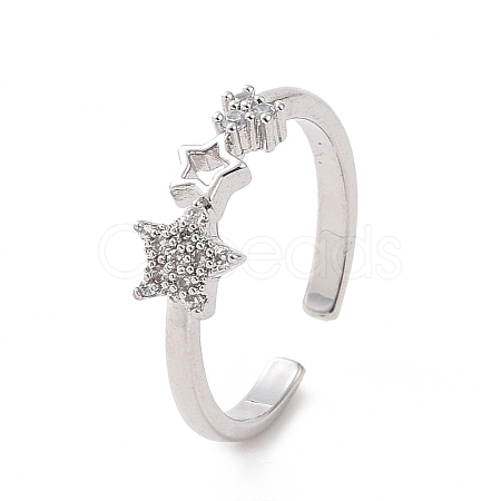 Clear Cubic Zirconia Hollow Out Star Open Cuff Ring RJEW-E072-23P-1