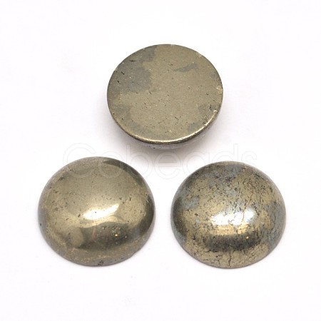 Half Round Natural Pyrite Cabochons X-G-I125-09-25x7mm-1