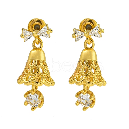 Brass Clear Cubic Zirconia Dangle Stud Earrings for Women EJEW-G405-01G-1