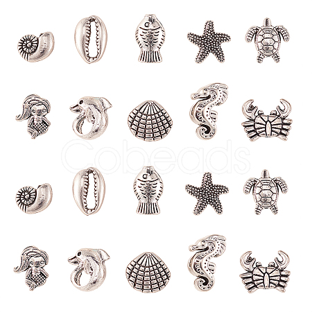 50Pcs 10 Styles Tibetan Style Alloy Beads TIBEB-CJ0001-19-1