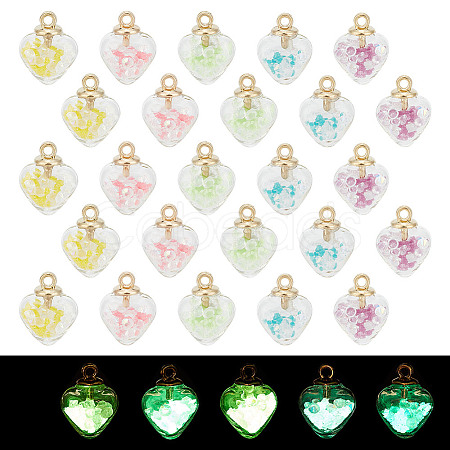 HOBBIESAY 60Pcs 5 Colors Luminous Glow in the Dark Glass Wish Bottle Pendants FIND-HY0003-55-1