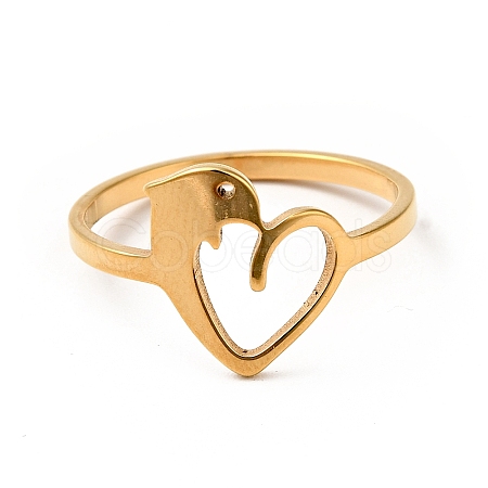 Ion Plating(IP) 201 Stainless Steel Heart with Dolphin Finger Ring for Valentine's Day RJEW-G266-25G-1