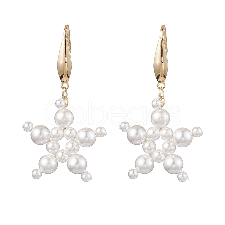 Star Shell Pearl Dangle Earrings EJEW-TA00493-1