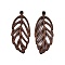 Natural Poplar Wood Big Pendants, Dyed, Leaf, Saddle Brown, 60x25.5x2mm, Hole: 1.8mm