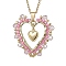 Seed Beads & Glass Heart Pendant Necklaces, 304 Stainless Steel Cable Chain Necklaces for Women, Pink, 17.56 inch(44.6cm)