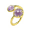 Round Natural Amethyst Open Cuff Rings, Golden Plated Brass Ring for Unisex, Inner Diameter: 19mm