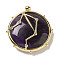 Constellation Natural Amethyst Pendants, Brass Flat Round Charms, Golden, Libra, 32x30x9mm, Hole: 2mm