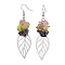 Leaf 201 Stainless Steel Natural Amethyst & Natural Lemon Jade & Natural Tourmaline & Synthetic Cherry Quartz Chip Dangle Earrings, Stainless Steel Color, 70x20mm