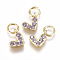 Brass Micro Pave Cubic Zirconia Charms, with Jump Ring, Long-Lasting Plated, Real 18K Gold Plated, Heart, Lilac, 6x8x2mm, Hole: 3mm