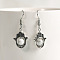 Natural Crystal Stone Hamsa Hand & Round Dangle Earrings, Handmade Sweet Ear Jewelry, Platinum, White