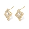 Brass Micro Pave Cubic Zirconia Stud Earring Findings, Rhombus, Real 18K Gold Plated, 14.5x11.5mm, Hole: 1.2mm, Pin: 0.8mm