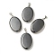 Synthetic Non-magnetic Hematite Pendants, Oval Charms with Platinum Plated Metal Findings, 39.5x26x6mm, Hole: 7.6x4mm