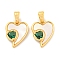 Brass Micro Pave Cubic Zirconia Pendants, with Shell, Heart, Green, Real 18K Gold Plated, 15x12x4mm, Hole: 4x2mm