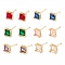 Cubic Zirconia Square Stud Earrings, Real 18K Gold Plated Brass Jewelry for Women, Lead Free & Cadmium Free, Mixed Color, 6.5x6.5mm, Pin: 1mm