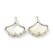 Natural Shell & Brass Gingko Leaf Charms, Platinum, 13x12.5x4mm, Hole: 2.5x2mm