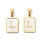 Ion Plating(IP) 304 Stainless Steel Pave Shell Pendants, Rectangle Charm, Real 18K Gold Plated, Letter L, 17.5x12x1.5mm, Hole: 3x5mm