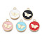 Alloy Enamel Pendants, Cadmium Free & Nickel Free & Lead Free, Light Gold, Flat Round with Butterfly, Mixed Color, 18x15x2mm, Hole: 2mm