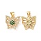 Brass Micro Pave Cubic Zirconia Pendants, Real 18K Gold Plated, Hollow Butterfly with Flower Charm, Green, 18.5x18x4mm, Hole: 3.5x4.5mm